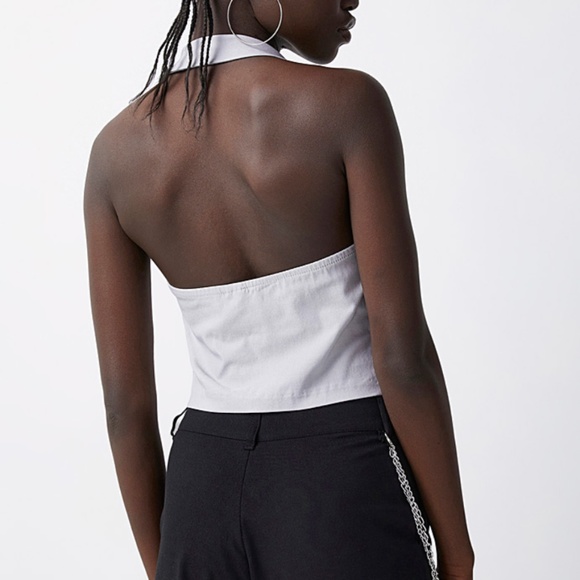 Twik Light Gray Button-Up Crop Top - Picture 2 of 12